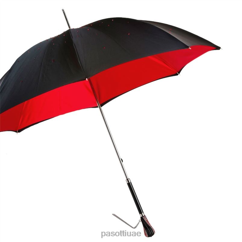 مظلة | 185n plat-26 plat-34 s8 - مظلة سواروفسكي سوداء مع جزء داخلي أحمر وقماش مزدوج PASOTTI Z446V547